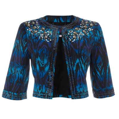 Turquoise print and embellished jacket