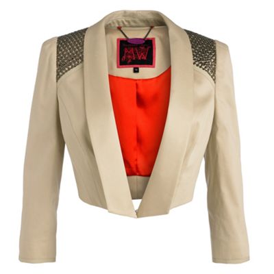 Beige sateen embellished jacket