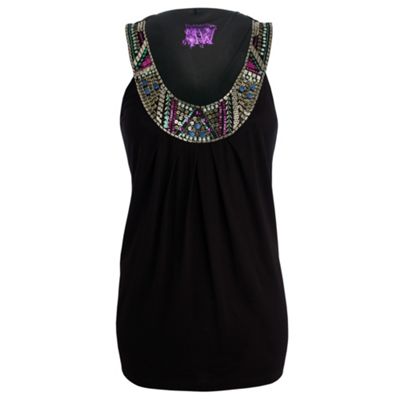 Black embellished neck jersey top