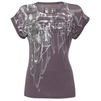 Grey printed and beaded t-shirt