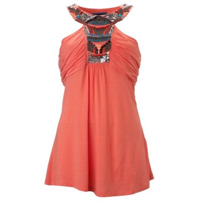 Coral embellished neck camisole