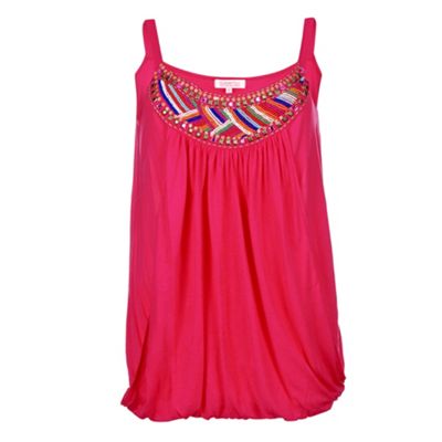 Pink jersey ruched top with embellishment