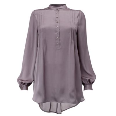 Grey silk pleat detail blouse
