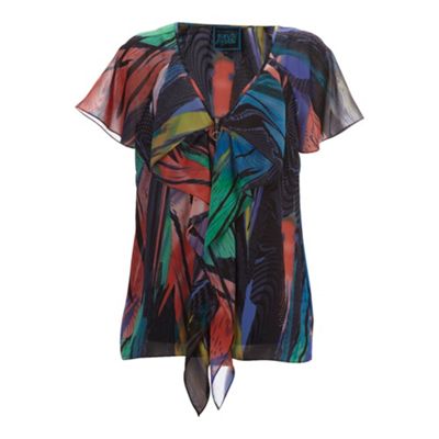 Multi coloured print ruffle top