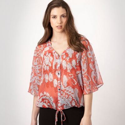 Red lace print blouse