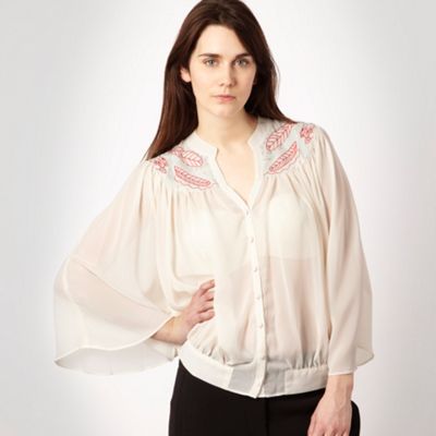 Cream embroidered cape sleeved blouse