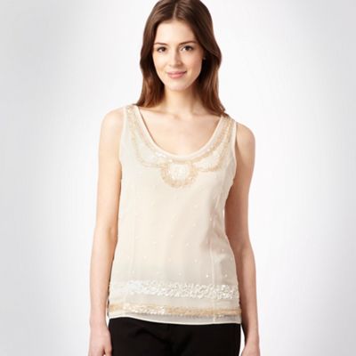 Cream sequin embellished top