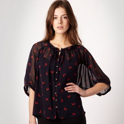 Navy butterfly print blouse