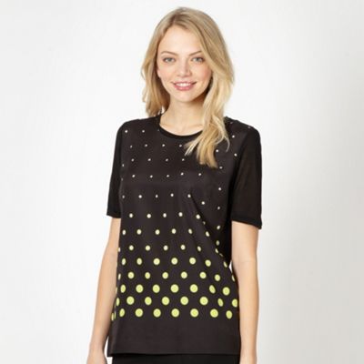 Designer black spotted crepe front t-shirt