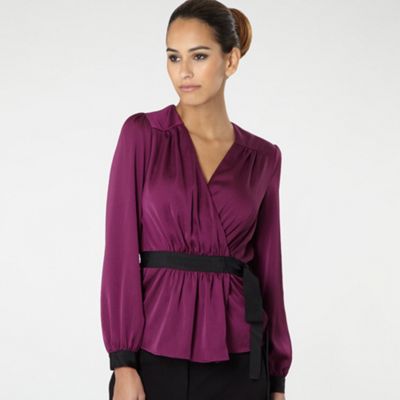 Purple satin wrap blouse
