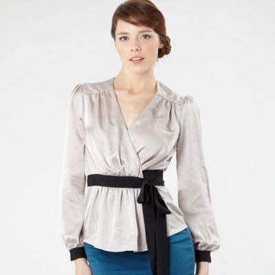 Beige satin wrap blouse