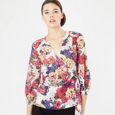 Preen/EDITION White floral print wrap over blouse