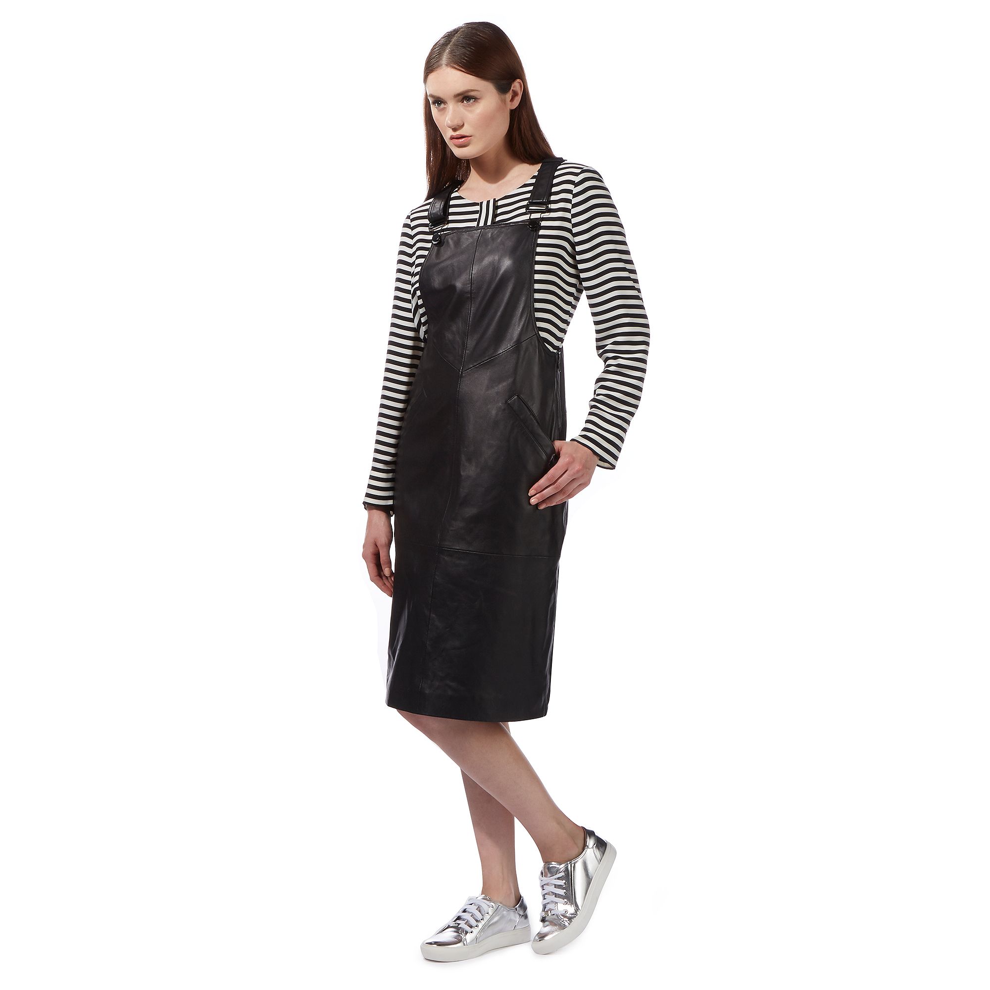 womens pinafore dress black