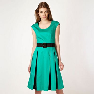 Designer green fit and flare pleated dress                                                                                      