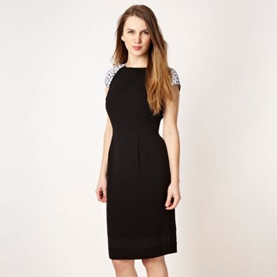 Designer black embroidered crepe dress                                                                                          