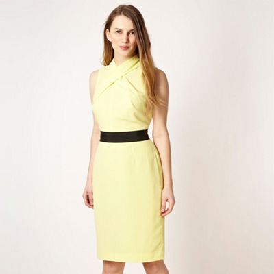 Designer bright yellow cross neck dress                                                                                         