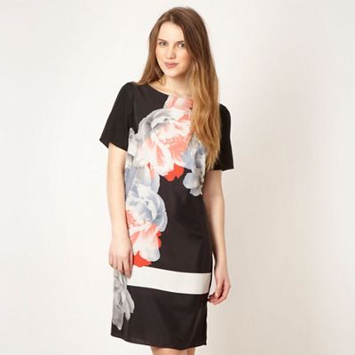 Designer black placement flower tunic dress                                                                                     