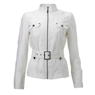 Short white linen belted jacket