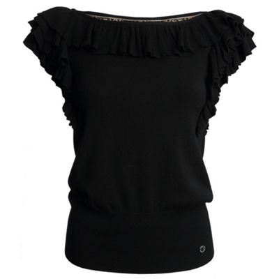 Black frill detail knit top