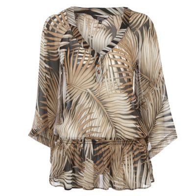 Natural printed trapeze sleeve blouse