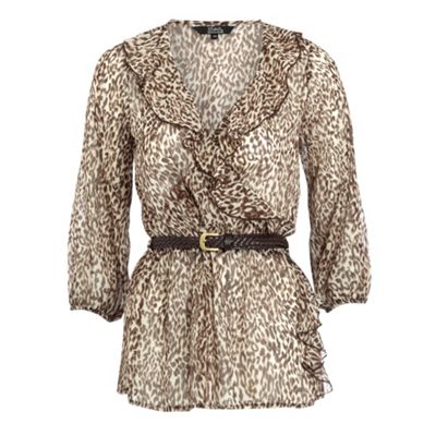 Star by Julien Macdonald Natural animal print wrap blouse