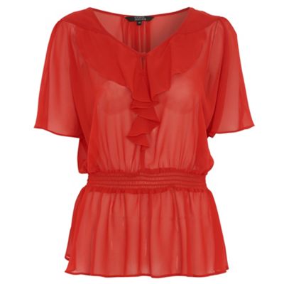 Red ruffled chiffon blouse