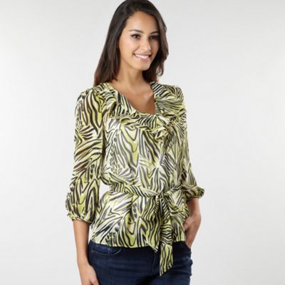 Star by Julien Macdonald Lime green zebra print ruffle blouse