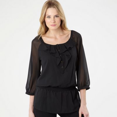 Black frill front blouse