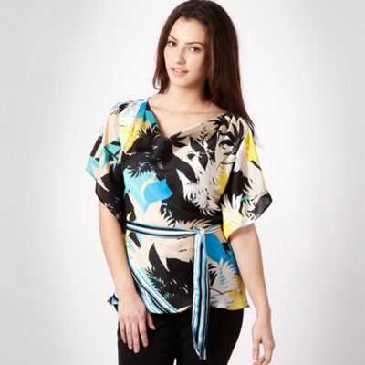 Black floral satin blouse