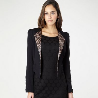 Black animal print cropped jacket