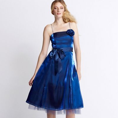 Midnight blue rose organza prom dress