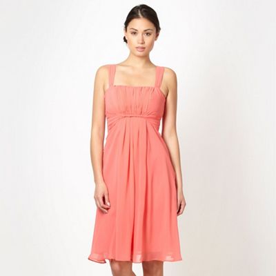 Dark peach twist front bandeau prom dress                                                                                       