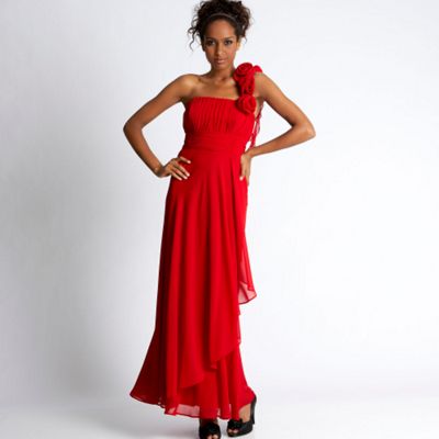 Red corsage detail one shoulder dress �50