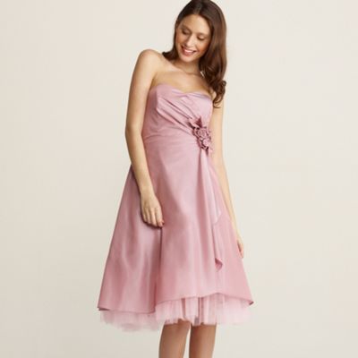 Pink taffeta rose corsage prom dress