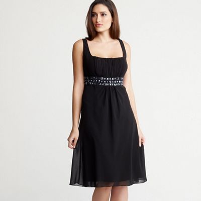 Black shirred baby doll dress