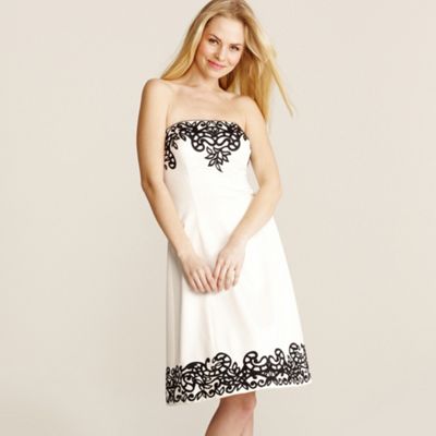 Ivory cornelli embroidered strapless prom dress