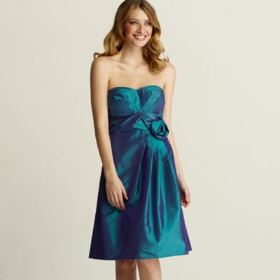 Jade taffeta rose detail prom dress