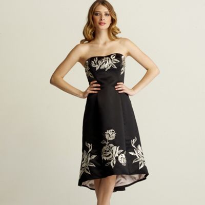 Debut Black and white floral applique prom dress