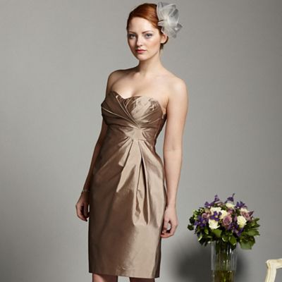 Light gold tuck bandeau shift dress