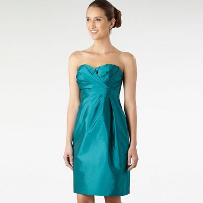 Dark green tuck detail bandeau shift dress