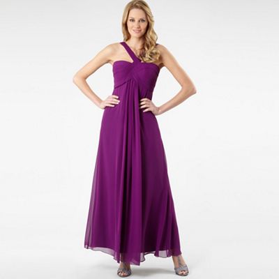 Purple pleated bodice maxi dress