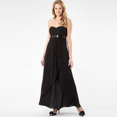 Black waterfall front evening dress