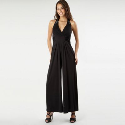 Black beaded jersey jumpsuit