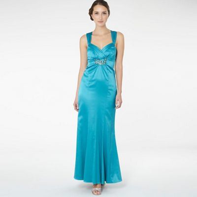 Turquoise satin maxi dress