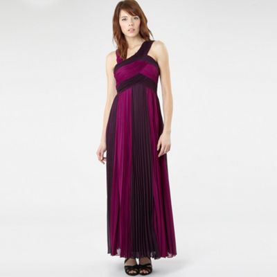 Purple colour block pleated long dress