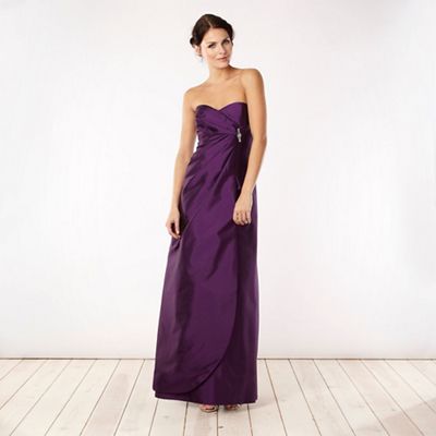 Purple brooch detail bandeau maxi ball gown                                                                                     