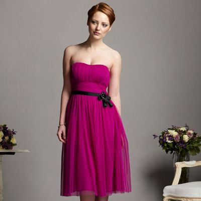 Bright pink mesh bandeau prom dress