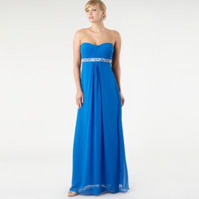 Bright blue pleated bust maxi dress