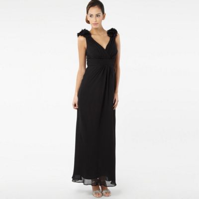 Black corsage shoulder evening dress