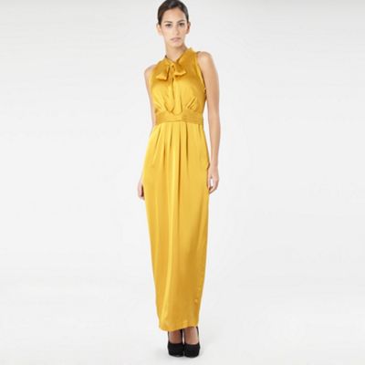 Mustard Tie Neck Maxi Dress